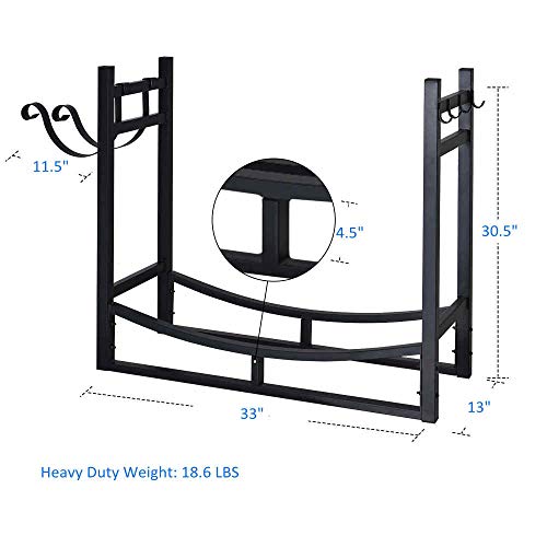 Firewood Rack Indoor Outdoor, 3ft Log Rack Fire Wood Holders Storage Carrier by Patio Guarder, Heavy Duty Steel Log Holder with Kindling Holder for Backyard Garden Firepit Fireplace, Black - Thumbnail 2