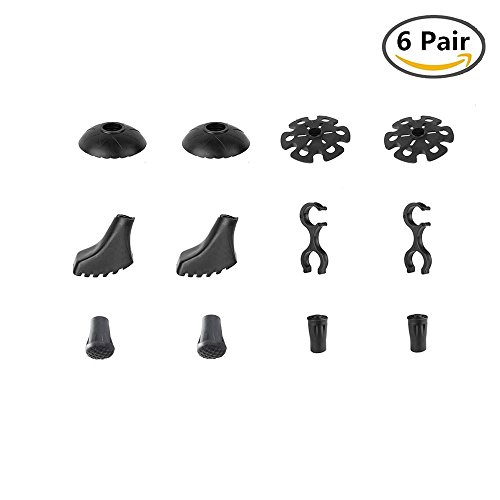 Shuxy Trekking Pole Tip Protectors Hiking Walking Pole Replacement Universal Black Rubber Covers Caps includes Walking Rubber Tip Protector, Snowflake Basket, Mud Basket, Connector etc