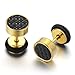 8MM Mens Gold Stud Earrings Stainless Steel Illusion Tunnel Plug Screw Back with Carbon Fiber, 2pcs