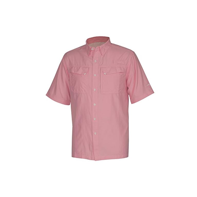 HABIT TS1161 Short Sleeve Men's River Guide Fishing Shirt, Flamingo