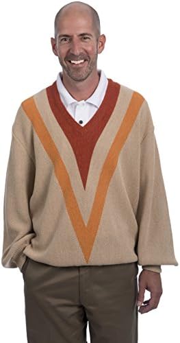 Alpaca Golf Men's Vintage V Neck Pullover Sweater XL Tan Rust