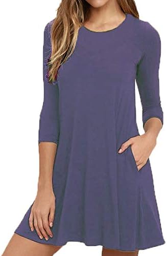 Viishow Womens Round Neck 3 4 Sleeves A Line Casual Tshirt Dress With Pocket Purple Grey Buy Online At Best Price In Uae Amazon Ae