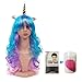 Synthetic Wigs Halloween Unicorn Pony Cosplay Party Long Curly Wigs For Women(colorful horn)