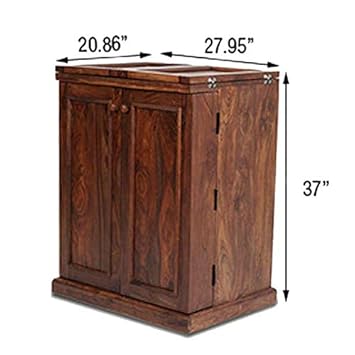 M&C ALIVEN Sheesham Wood Stylish Bar Cabinet with Wine Glass Storage for Living Room with Classy Finish