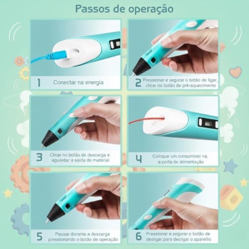 Caneta 3D Profissional Infantil com Display LED Digital com Kit de Filamentos Coloridos Brinquedo Educativo Criativo e Prático Presente para Crianças e Adultos Artistas
