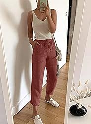 Acelitt Womens High Waisted Linen Pants Drawstring
