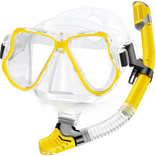 Karvipark Dry Snorkel Set, Anti-Fog Scuba Snorkelling Packages, Panoramic Wide View Snorkelling Goggle, Professional Snorkelling Gear for Adults