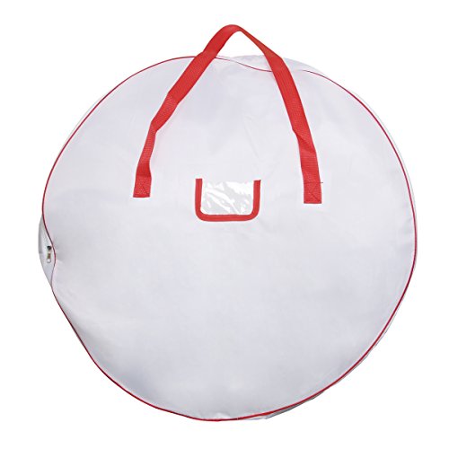 Christmas Wreath Storage Bag - Xmas Large Wreath Container - Reinforced Wide Handle and Double Sleek Zipper - Heavy Duty Protect Your Holiday Advent, Garland, Party Decorations and Ornaments 30",White