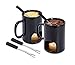 Kovot Personal Fondue Mugs Set of 2 | Ceramic Fondue Mugs and Forks Single Vent (Black)