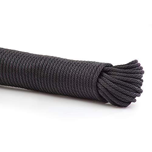 Rope Ratchet, 1/8" Long Solid Braid Polyester Rope, Sold in 50 Foot Hanks (Lengths) - Black
