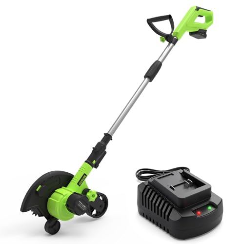 GarveeTech 20V Cordless Lawn Edger, 9-Inch Blade, 4.0Ah Battery Powered Edger L…