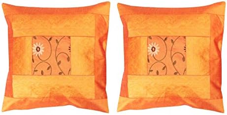 Decorative Embroidered Banarasi Work Jaipuri Cushion Cover Set of 2 (Size : 16X16 Inches)