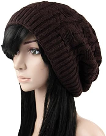 Elegari Women Thick Brown Wool Knitte Oversized Cap Hat Winter Warm