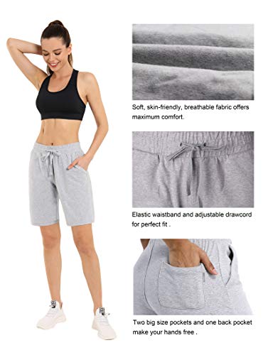 CQC Women's Bermuda Cotton Shorts Athletic Active Yoga Lounge Quick Dry Activewear Workout Joggers Shorts Light Gray M - Thumbnail 4