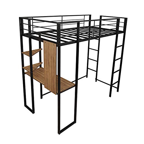 image for Metal Twin Loft Bed with Desk, WeYoung Space-Saving High Loft Bed with