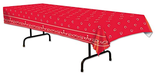 Beistle 57106 Western Tablecover, 54 by 108-Inch, 1 piece, Red/White/Black