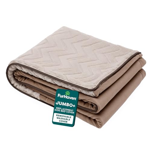 FurHaven Funda de Repuesto para Cama de Mascotas, Funda Lavable para Cama de Perro, diseño de Ondas de Terciopelo de Felpa, Color Piedra marrón, tamaño Jumbo Plus (XXL)