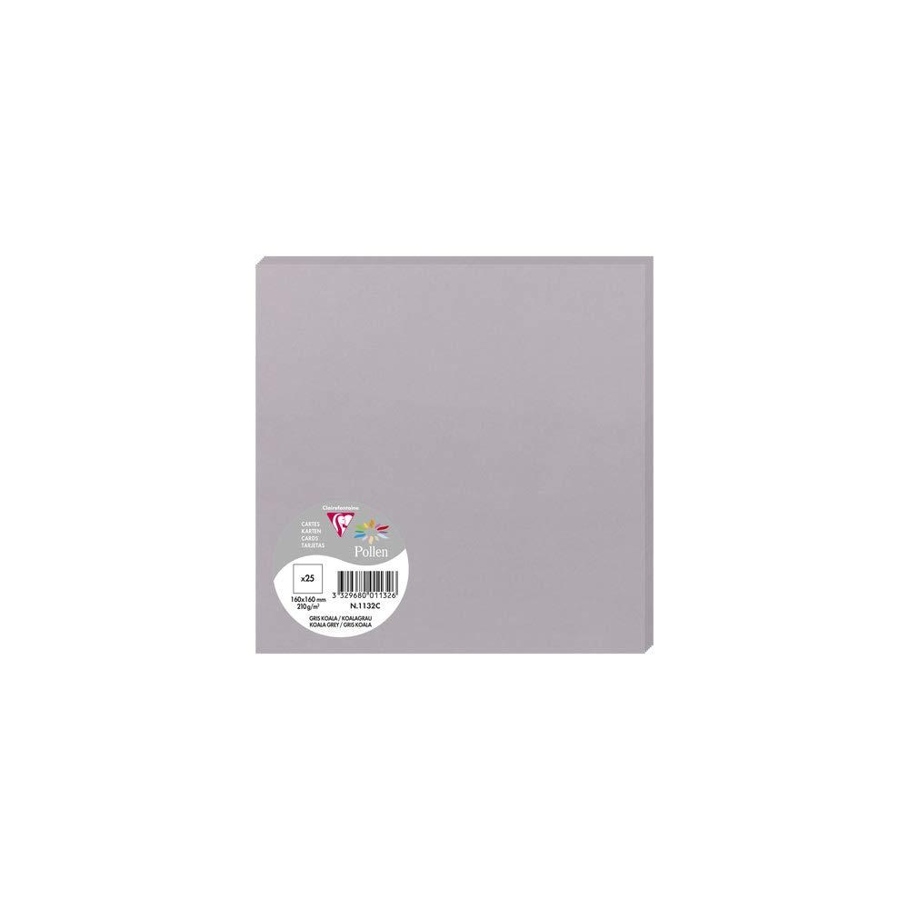 Clairefontaine 1132C Pack of 25 Plain Cards Square 16x16cm 210gsm colour Koala Grey Invitation Cards Events Correspondence Pollen Range Premium Plain Paper