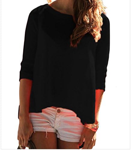TomYork Open Back Hollow Side Slit Long Sleeve Casual Shirt Top(Black,L)