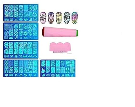 Trendy Club Women's Jumbo Nail Stamping Image Plates Kit 1 Pieces, Double Sided Stamper, Metal Scraper Nail Art and Decoration Combo (Multicolour)
