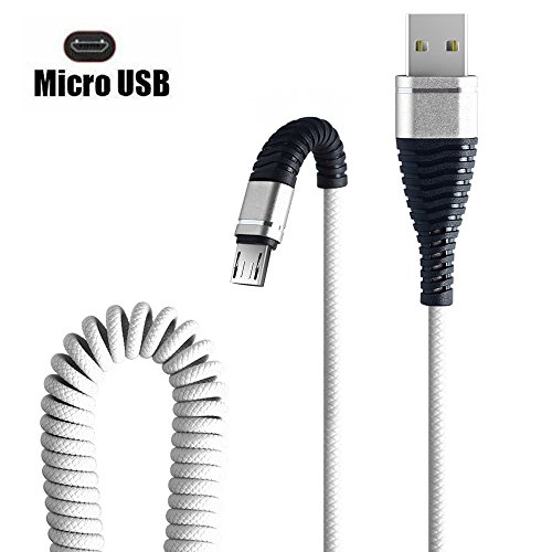 Sacow Micro USB Fish Tail Spring Durable Cable Data Fast Charging for Android Phone (White)