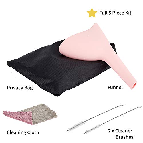 Female Urination Device - Medical Grade Silicone Funnel: Safe & Handy | Easy to Use & Clean Portable Urinal for Women- Outdoor Gear: Travel, Camping, Festival w/ Discreet Pouch, Cleaning Cloth & Brush - Thumbnail 3
