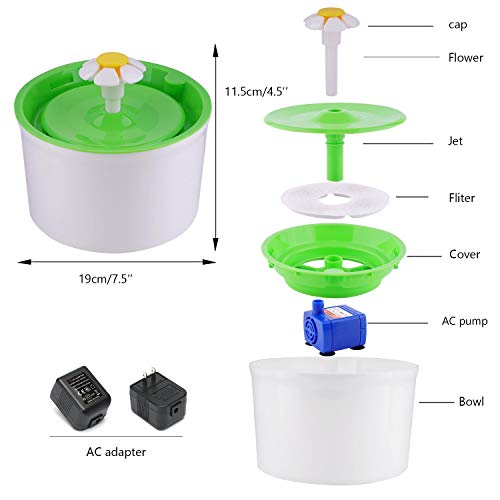 QILICHZ 1.6L Automatic pet Flower Water Fountain Mute Drinker Feeder Bowl Dispenser for Cats and Dogs with Filter