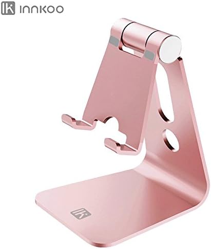 Adjustable Cell Phone Stand Holder for Desk, InnKoo Aluminum Mobile Cradle, Dock for iPhone XR XS XS-max X 8 7 6 6s Plus and Android Smartphone Samsung Galaxy Switch, Easy Charging Desktop (Rosegold)