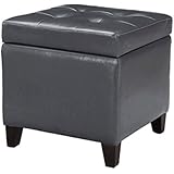 Adeco FT0009-2 Bonded Leather Square Tufted Cubic Cube Storage Footstool, 18