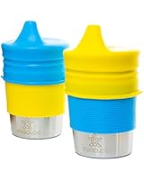 EvoCups 2 Pack Environmentally Friendly Stainless Steel Sippy Cups (300ml/10oz) for Kids with BPA-FREE &amp; TEAR RESISTANT Silicone Lids &amp; Sleeves