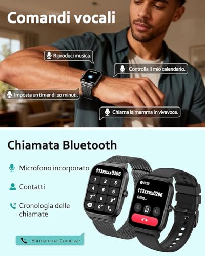 Popglory Smartwatch for Men and Women Calls, 1.85 Inches Health Watch with Blood Pressure, Heart Rate, Sleep, 100+ Sports Fitness Tracker, Pedometer, Compatible with Apple, Samsung, Android