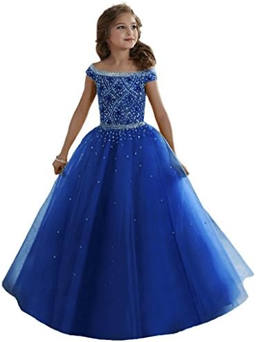 Meilishuo Girls High Neck Beads Flower Girl Pageant Ball Gowns