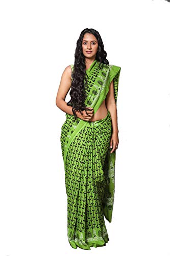 Hand Block Printed Cotton Mulmul Saree with unstitched Blouse (Jaipuri Print)