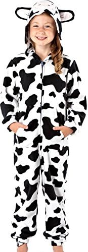 Childrens Black and White Cow or Dog Soft 160GSM Micro Fleece Face and Ears Hooded Onsie Loungesuit Pyjammas Size Age 13