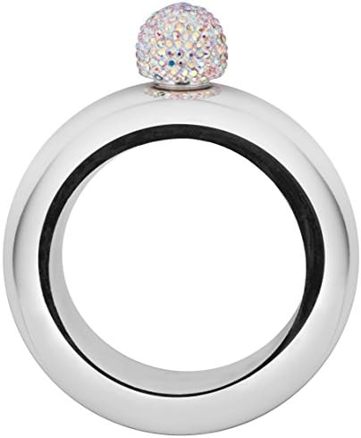 Nozel Flask Bracelet Bangle - Hip Flask for Women with Funnel - Stainless Steel with Handmade Rhinestone Cap - Spill Proof - Hide Wine, Alcohol (3.5oz of Hidden Liquor) (Silver with Rhinestones)