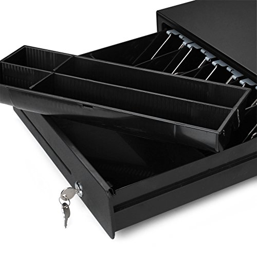 Flexzion Cash Register Drawer POS System Money Currency Box with 5 Compartment Bills & 8 Removable Coin Trays RJ-12 Key Lock For Restaurant Koisk Retail Compatible With Select EPSON Printers