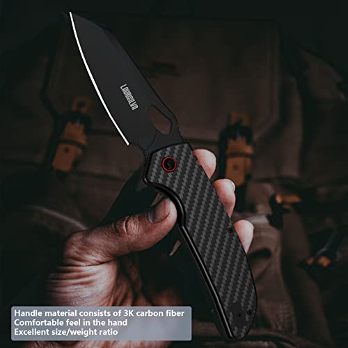 LAURISILVA Folding Pocket Knife,Carbon Fiber Lightweight Handle and D2