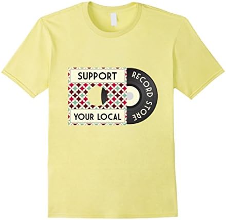 Men's Support Your Local Record Store / Vinyl Music T-Shirt Medium Lemon