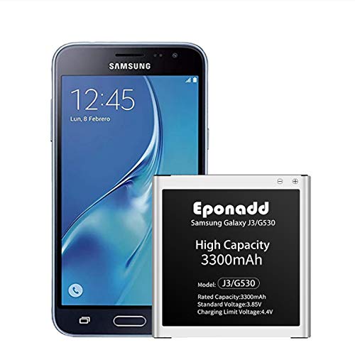 Galaxy J3 Battery,Eponadd 3300mAh Battery Replacement for Samsung Galaxy Grand Prime G530, Galaxy J5, Galaxy J3,J320A J320V EB-BG530BBC J5-G530P[2 Years Warranty]
