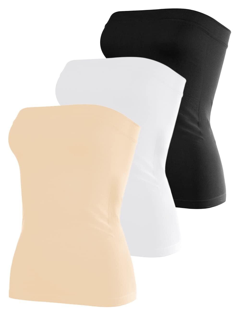 Photo 1 of **MISSING THE BLACK TOP**DYLH White Tube Tops for Women Cute Summer Strapless Tops Long Bandeau Shirts Stretchy Soft Off Shoulder Outfits 3 Pack SIZE SMALL