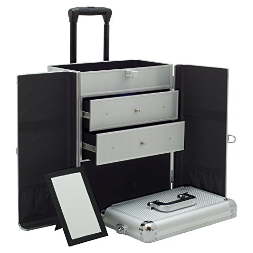 SUNRISE Professional Makeup Case on Wheels Aluminum, French Doors, 2