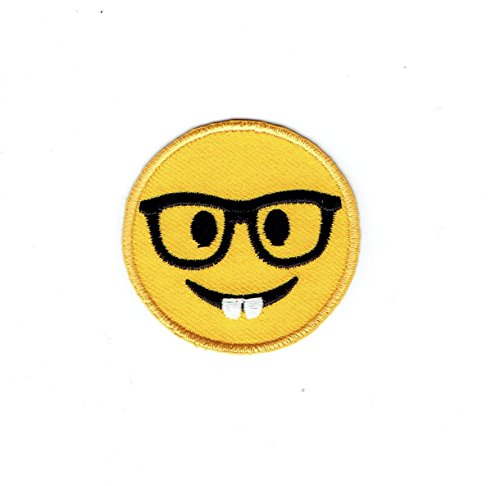 Smiley Face Emoji Nerd with Glasses - Iron on Applique - Embroidered Patch