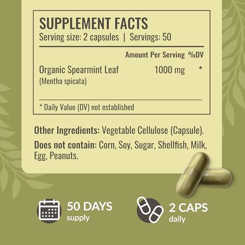HERBAMAMA Spearmint Capsules - 1000 mg Spearmint Leaf Capsules for Digestive Support - Vegan, Non-GMO Digestive & Skin Supplement - 50-Day Supply