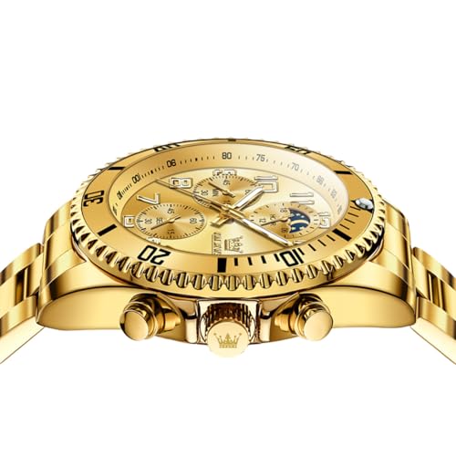 OLEVS Watches Men Waterproof Luxury Big Face Mens Watch Stainless Steel Day Date Quartz Analog Dress Watches for Men Luminous Relojes De Hombre (Green/Blue/Black/Gold)