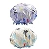 2 Packs Shower Caps for Women Long Hair Reusable Large Butterfly Double Layer Waterproof Bath Cap Bathing Accessories