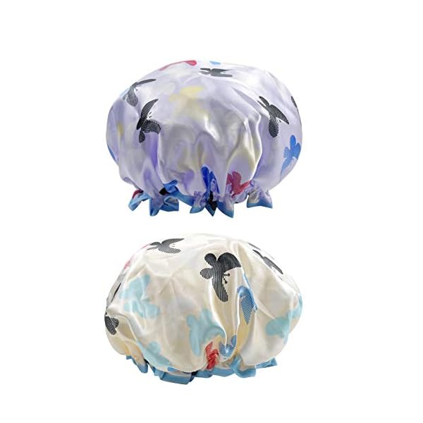 2 Packs Shower Caps for Women Long Hair Reusable Large Butterfly Double Layer Waterproof Bath Cap Bathing Accessories
