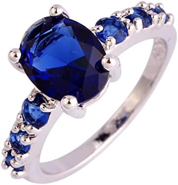 Women's Fashion Jewelry Blue Sapphire Set In Sterling Silver Plated Ring Size 10