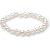 VN Jewelry VN Jewelry 7-8mm White Freshwater Cultured Baroque Pearl Elasticated Bracelet (Length 19cm/ 7.5")