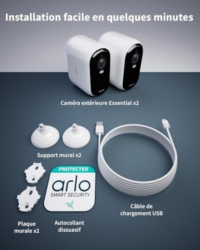 Essential 2, Caméra de Surveillance WiFi HD, 2 Caméras, Batterie XL