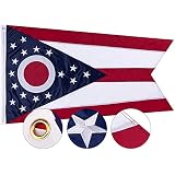 FLAGBURG Ohio State 3x5 ft OH Flag - Heavy Duty 210D Nylon with Embroidered Stars - Outdoor/Indoor All Weather Burgee Flag with Strong Canvas Header/Brass Grommets/Sewn Stripes